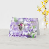 ピンク&パープルハミングバードジョヨーアニバーサイア カード (黄色い花)
