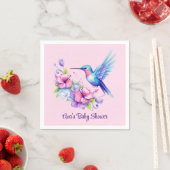 ピンク&パープルハミングバードフローラガールベビーシャワー スタンダードカクテルナプキン (インサイチュ)