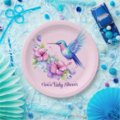 ピンク&パープルハミングバードフローラガールベビーシャワー ペーパープレート (パーティー)