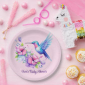 ピンク&パープルハミングバードフローラガールベビーシャワー ペーパープレート (パーティー)