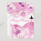 ピンク&パープルバラドレススウィート16招待状 招待状 (正面/裏面)
