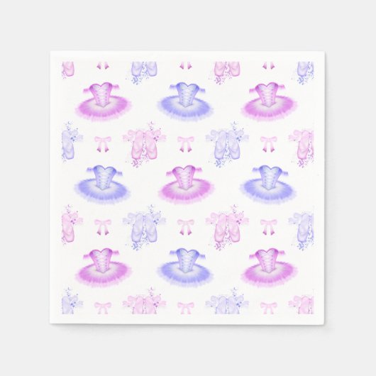 ピンク&パープルバレエ誕生日ツツ&ポインテシューズ スタンダードカクテルナプキン (正面)