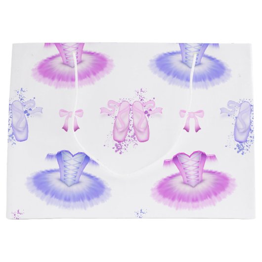 ピンク&パープルバレエ誕生日ツツ&ポインテシューズ ラージペーパーバッグ (正面)