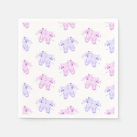 ピンク&パープルバレエ誕生日ポインテシューズ スタンダードカクテルナプキン (正面)
