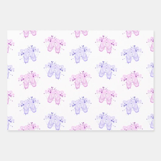 ピンク&パープルバレエ誕生日ポインテシューズ ラッピングペーパーシート (正面)