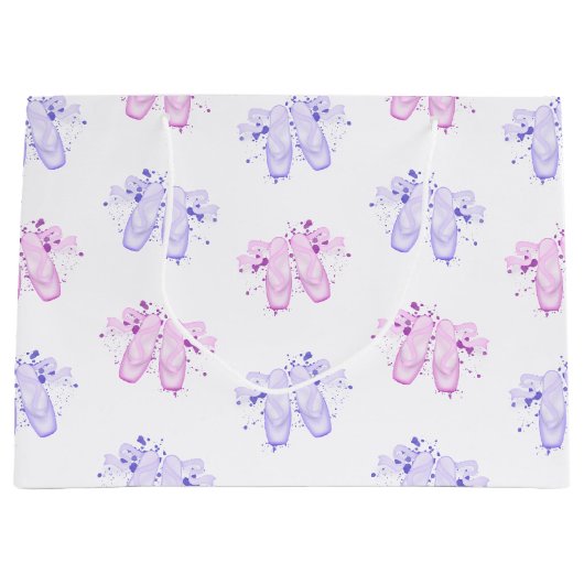 ピンク&パープルバレエ誕生日ポインテシューズ ラージペーパーバッグ (正面)