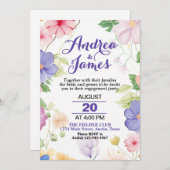 ピンク&パープルパステルワイルドフラワーズ婚約パーティ 招待状 (正面/裏面)