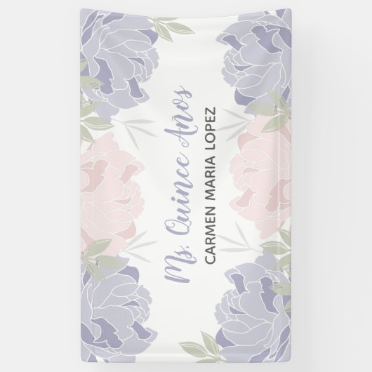 ピンク&パープルピーニーキンセアニェラパーティー 横断幕 (縦)