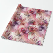 ピンク&パープルフラワーアルコールインクプリント ラッピングペーパー (アンロールド)
