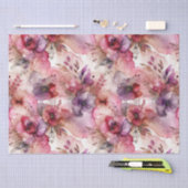 ピンク&パープルフラワーアルコールインクプリント 薄葉紙 (クラフト)