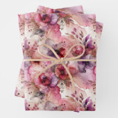 ピンク&パープルフラワーアルコールインクミディアムプリント ラッピングペーパーシート (インサイチュ)