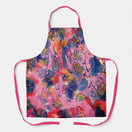 ピンク&パープルフラワーズガーデンオリジナルウォーターカラー エプロン