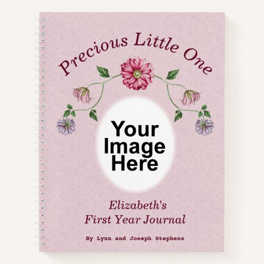 ピンク&パープルフローラつる植物ベビージャーナル ノートブック (正面)