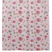 ピンク&パープルフローラつる植物 シャワーカーテン (正面)