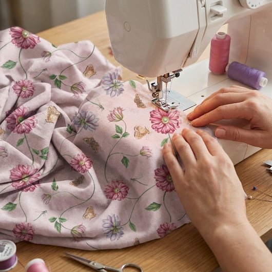 ピンク&パープルフローラつる植物 ファブリック