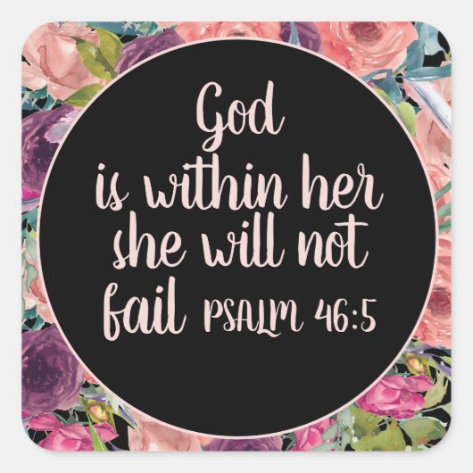ピンク・パープルフローラキリスト教の聖書彼女の中の神 スクエアシール (正面)