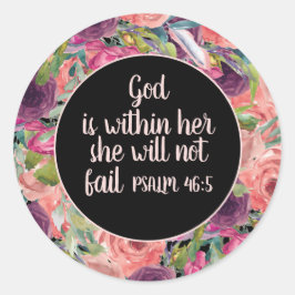 ピンク・パープルフローラキリスト教の聖書彼女の中の神 ラウンドシール