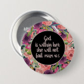 ピンク・パープルフローラキリスト教の聖書彼女の中の神 缶バッジ (正面&裏面)