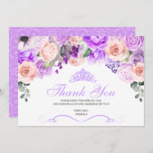 ピンク&パープルフローラキンセアニェラありがとう サンキューカード (正面/裏面)