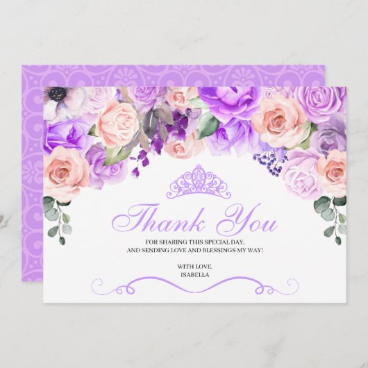 ピンク&パープルフローラキンセアニェラありがとう サンキューカード (正面/裏面)