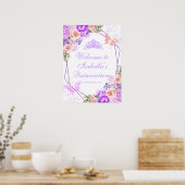 ピンク&パープルフローラキンセアニェラウェルカムサイン ポスター (キッチン)