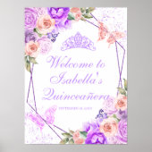 ピンク&パープルフローラキンセアニェラウェルカムサイン ポスター (正面)