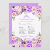 ピンク&パープルフローラキンセアニェラコート・オブ・オナー 招待状 (正面/裏面)