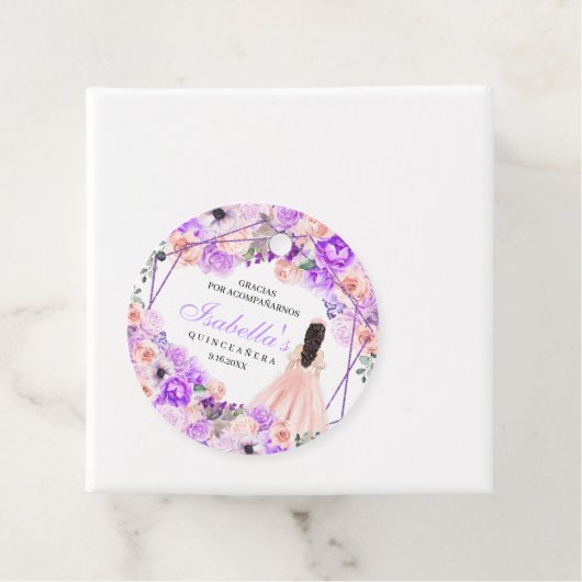 ピンク&パープルフローラキンセアニェラサークルメッセージカード フェイバータグ (インサイチュ)