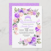 ピンク&パープルフローラキンセアニェラ誕生日 招待状 (正面/裏面)