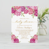 ピンク&パープルフローラバラベビーガールシャワー 招待状 (スタンド正面)
