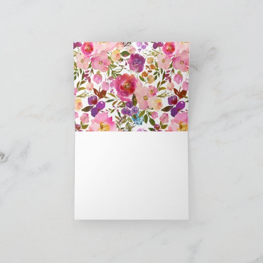 ピンク&パープルフローラブライダルシャワーありがとう サンキューカード (内部)