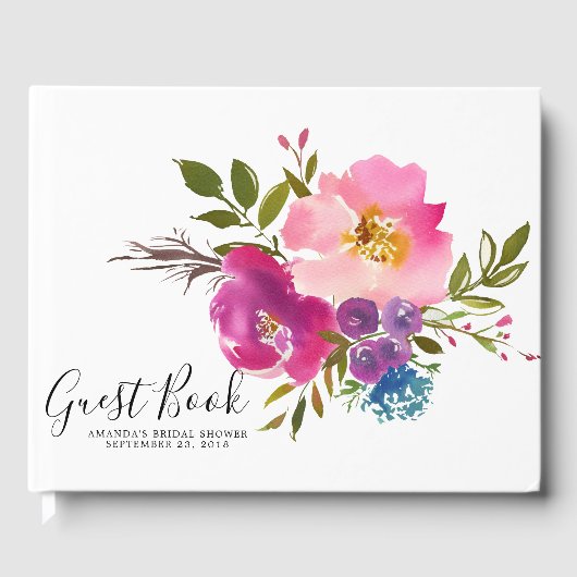 ピンク&パープルフローラベビーブライダルシャワーゲストブック ゲストブック (正面)