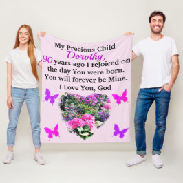 ピンク·パープルフローラ90カスタムth誕生日 フリースブランケット