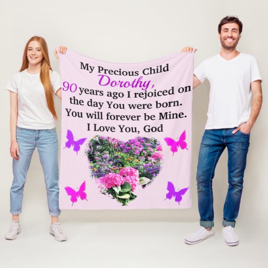 ピンク·パープルフローラ90カスタムth誕生日 フリースブランケット (インサイチュ)