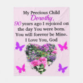 ピンク·パープルフローラ90カスタムth誕生日 フリースブランケット (正面)