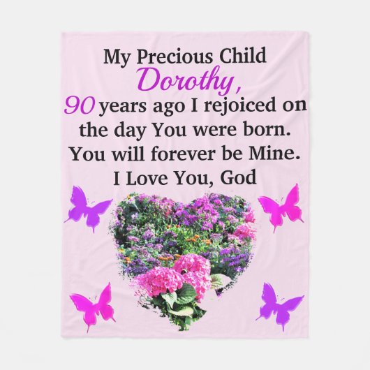 ピンク·パープルフローラ90カスタムth誕生日 フリースブランケット (正面)