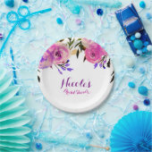 ピンク&パープルブライトモダンフローラブライダルシャワー ペーパープレート (パーティー)