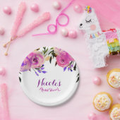 ピンク&パープルブライトモダンフローラブライダルシャワー ペーパープレート (パーティー)