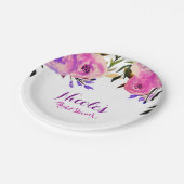ピンク&パープルブライトモダンフローラブライダルシャワー ペーパープレート (アングル)
