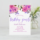 ピンク&パープルブライトモダンフローラ誕生日パーティー 招待状 (スタンド正面)
