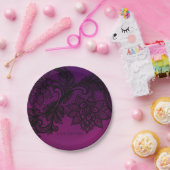 ピンク&パープルブラックエレガントレースパーティー ペーパープレート (パーティー)