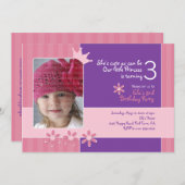 ピンク&パープルプリンセス招待状フォトカード 招待状 (正面/裏面)