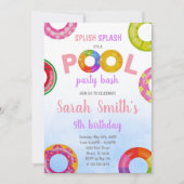 ピンク&パープルプール誕生日招待状 招待状 (正面)