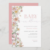 ピンク&パープルベビーイン開花ベビーシャワー招待状 招待状 (正面/裏面)