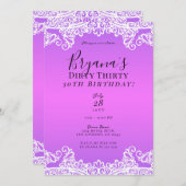 ピンク&パープルホワイトレースダーティ30 30th誕生日 招待状 (正面/裏面)