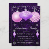 ピンク&パープルボードクリスマスディナーパーティー 招待状 (正面/裏面)