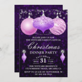 ピンク&パープルボーブルズクリスマスディナーパーティー 招待状 (正面/裏面)