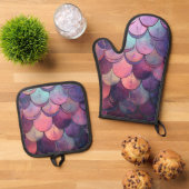 ピンク&パープルマーメイドはかりで測 鍋つかみ&鍋敷きセット (トップダウン)