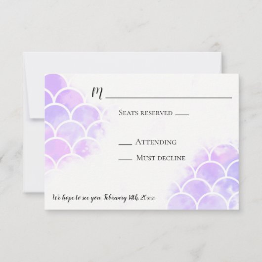 ピンク&パープルマーメイドインスパイアウェディングRSVP 出欠カード