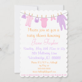ピンク&パープルリトル衣料シャワー招待状 招待状